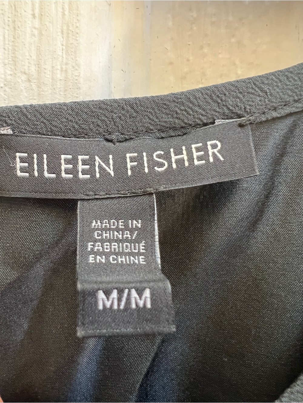 Eileen Fisher Black/Gray 100% Silk Crinkle Sleeveless Shift Dress M Lagenlook - Picture 4 of 5